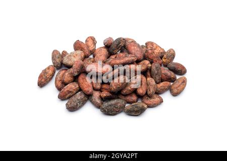 Cocoa beans bunch on white background Stock Photo