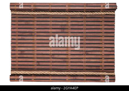 Frame made of bamboo mat in the form of a manuscript and a rope, isolated on a white background Stock Photo