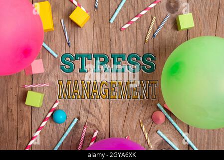 Text caption presenting Stress Management, Business overview method of limiting stress and its effects by learning ways Colorful Birthday Party Design Stock Photo