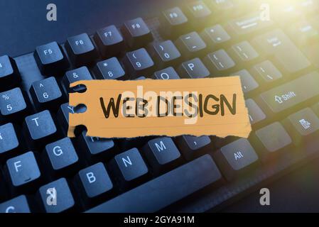 Conceptual caption Web Design, Word for website creation which includes layout, content, and graphics Connecting With Online Friends, Making Acquainta Stock Photo