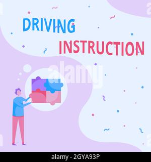 Handwriting text Driving Instruction, Business overview detailed information on how driving should be done Man Drawing Standing Fitting Four Jigsaw Pu Stock Photo