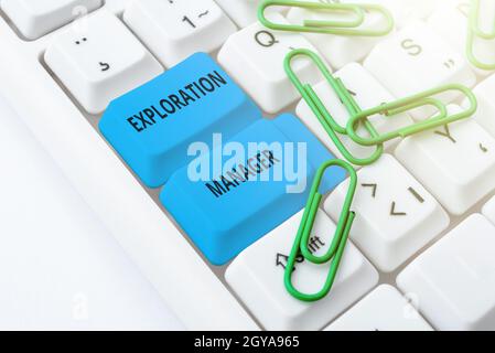 Handwriting text Exploration Manager, Business concept lead and operate the mining company s is exploration Abstract Sending Multiple Messages Online, Stock Photo