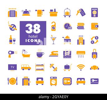 Hotel vector flat glyph icon set. Graph symbol for travel and tourism web site and apps design, logo, app, UI Stock Photo