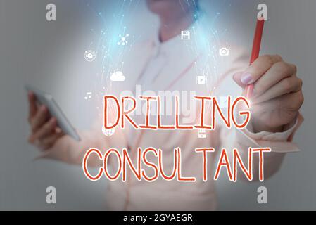Handwriting text Drilling Consultant, Business idea onsite supervision of daytoday drilling operations Business Woman Using Phone While Presenting New Stock Photo