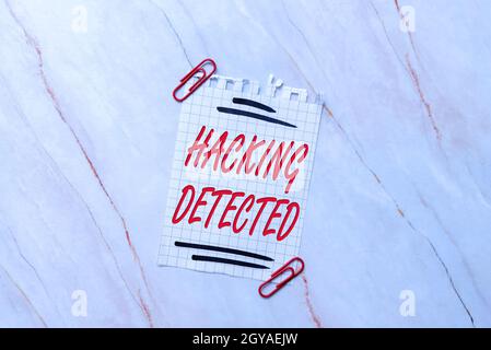 Writing displaying text Hacking Detected, Business showcase activities that seek to compromise affairs are exposed New Ideas Fresh Concept Creative Co Stock Photo