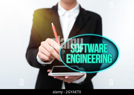 Sign displaying Software Engineering, Business overview apply engineering to the development of software Presenting New Technology Ideas Discussing Te Stock Photo