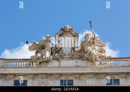 Rome, Italy - October 10, 2020: A sculpture on top of the building of Constitutional Court of Italy (Palazzo della Consulta) Stock Photo