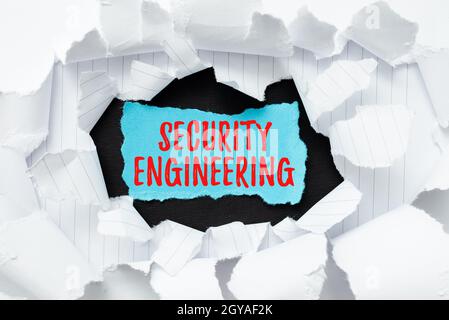 Text showing inspiration Security Engineering, Concept meaning focus on the security aspects in the design of systems Breaking Writers Block, Presenti Stock Photo