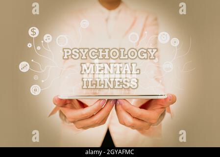 Handwriting text Psychology Mental Illness, Concept meaning a behavioral pattern that causes significant distress Lady In Uniform Standing And Holding Stock Photo