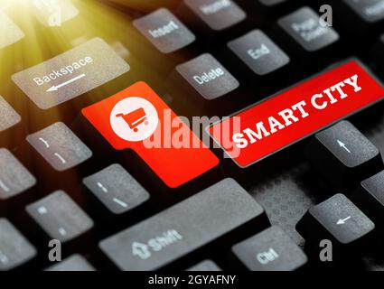 Conceptual display Smart City, Business concept an urban area that uses communication technologies to collect data Entering New Product Key Concept, T Stock Photo