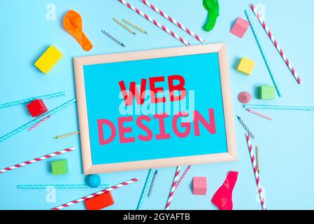 Text showing inspiration Web Design, Business overview website creation which includes layout, content, and graphics Colorful Party Invitation Designs Stock Photo