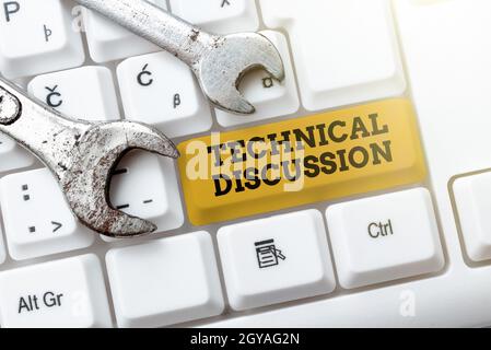 Conceptual caption Technical Discussion, Word Written on conversation or debate about a specific technical issue Creating New Typing Game Concept, Abs Stock Photo