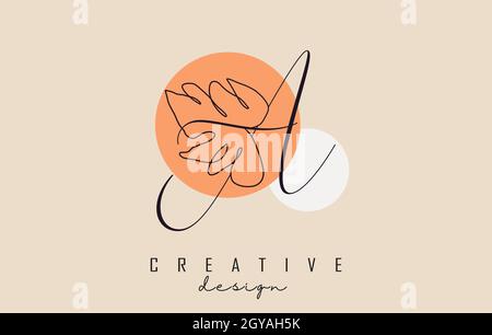 Simple and elegant handwritten K letter logo design with Monstera leaf ...