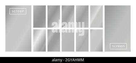 Mobile screen lock display collection of trendy silver metallic backgrounds. Modern screen vector design for mobile app. Soft grey abstract Stock Vector