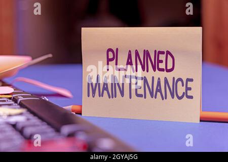 Writing displaying text Planned Maintenance, Word for reventive maintenance carried out base on a fixed plan Multiple Assorted Collection Office Stati Stock Photo