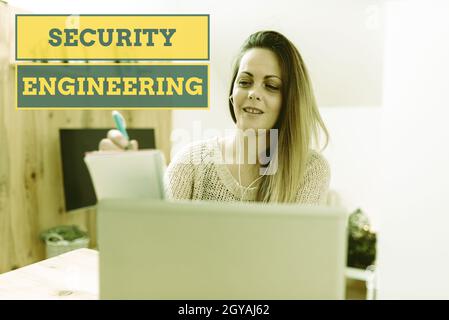 Conceptual display Security Engineering, Word Written on focus on the security aspects in the design of systems Social Media Influencer Creating Onlin Stock Photo