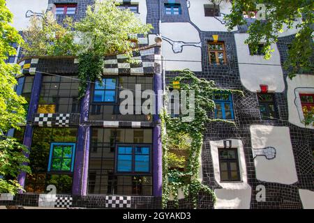 Vienna, Austria, July 25, 2021. The Kunst Haus Wien includes a museum dedicated to the life and work of Hundertwasser as well as temporary photo exhib Stock Photo