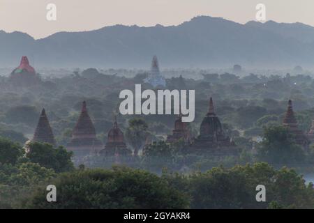 Early morning view of the skyline of temples in Bagan, Myanmar Stock Photo