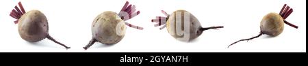 4 red beets, vegetables isolated on white background close up, set of four photos Stock Photo