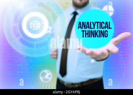 Inspiration showing sign Analytical Thinking, Business approach break down complex problems into simple components Gentelman Uniform Standing Holding Stock Photo