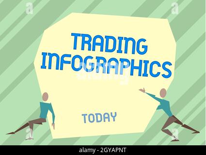 Inspiration showing sign Trading Infographics, Concept meaning visual representation of trade information or data Two Men Illustration Trying To Lift Stock Photo