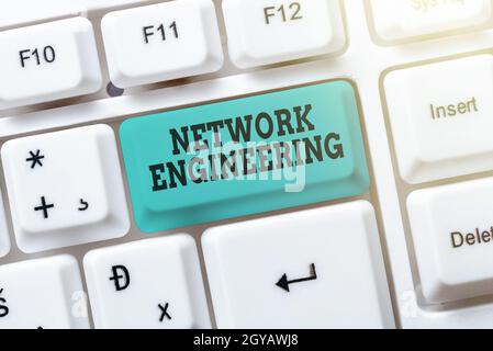 Conceptual caption Network Engineering, Business idea field concerned with internetworking service requirement Typing Engineering Lessons And Lectures Stock Photo