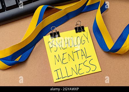 Handwriting text Psychology Mental Illness, Conceptual photo a behavioral pattern that causes significant distress Multiple Assorted Collection Office Stock Photo