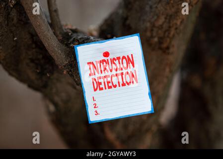 Handwriting text Intrusion Detection, Word Written on monitors a network or systems for malicious activity Thinking New Bright Ideas Renewing Creativi Stock Photo