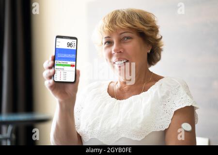 Continuous Blood Sugar Level Measuring Device. Diabetes Test Stock Photo