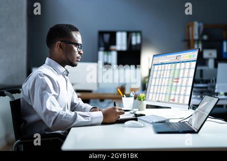 Computer Spreadsheet Analyst Employee Working With Data Report Stock Photo