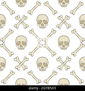 Set of seamless patterns with skull and bones. Vector colored backgrounds on white. Stock Vector