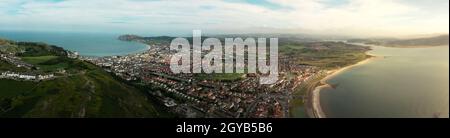 Beautiful Summer Day in Llandudno From above Aerial view of Sea Front in North Wales, United Kingdom Stock Photo