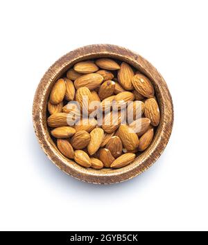 Peeled almonds nuts isolated on white background. Stock Photo