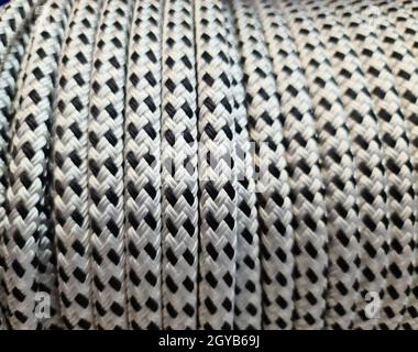 Selective focus close up rope background. Low light rope texture. Horizontal gradient pattern Stock Photo