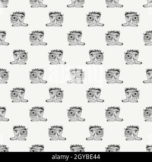 Creepy monster head motif drawing black and white seamless pattern ...