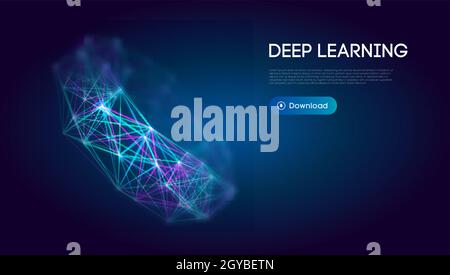 Deep learning science technology background. Network communication ai deep learning. Vector illustration. Stock Vector