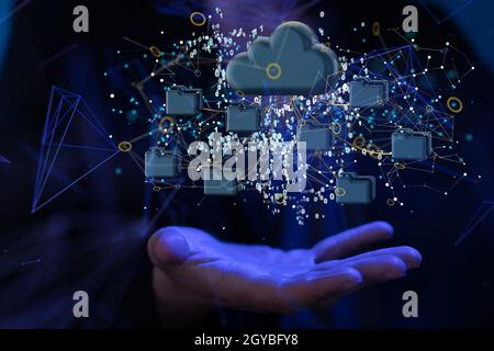 Futuristic wallpaper with the concept of data, Internet, and infrastructure. Stock Photo
