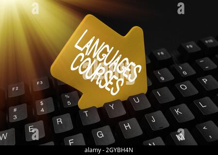 Text caption presenting Languages Courses, Word Written on set of classes or a plan of study on a foreign language Typing New Edition Of Informational Stock Photo