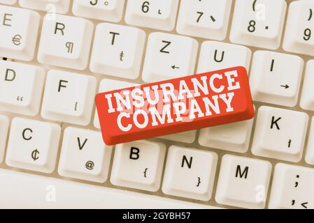 Writing displaying text Insurance Company, Word for company that offers insurance policies to the public Connecting With Online Friends, Making Acquai Stock Photo