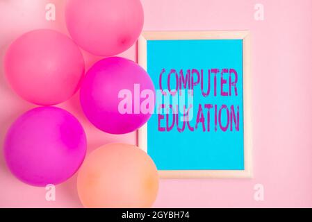 Handwriting text Computer Education, Conceptual photo gaining basic knowledge and skills to operate computers Colorful Party Invitation Designs Bright Stock Photo