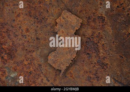 Map of New Jersey on rusty metal Stock Photo