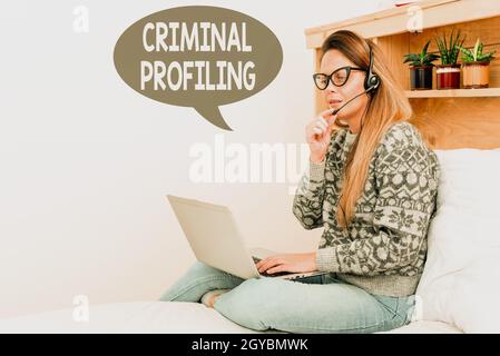 Conceptual caption Criminal Profiling, Business showcase Develop profiles for criminals who not yet apprehended Student Learning New Things Online, Ca Stock Photo