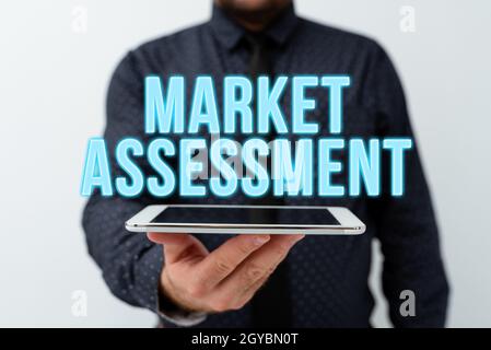 Handwriting text Market Assessment, Word Written on evaluation of the market for a product or service Presenting New Technology Ideas Discussing Techn Stock Photo