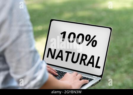 Text caption presenting 100 Percent Natural, Word for does not contain artificial ingredients or preservatives Online Jobs And Working Remotely Connec Stock Photo