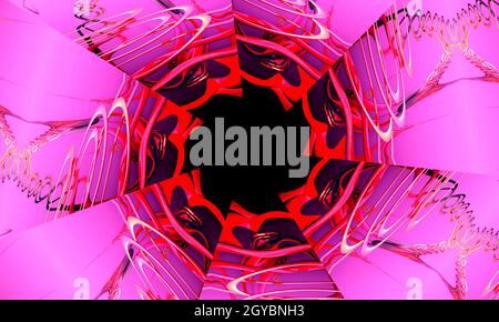 Psychedelic ornament kaleidoscope. Bright neon forms. Ultraviolet illustration. Abstract glowing pattern. Indian, Korean, Arabic ornament. Good for wr Stock Photo