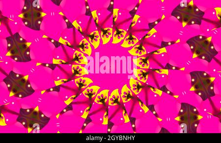 Pink kaleidoscope flower seamless kaledoscope texture or pattern, Good for wrapping paper, backgrounds, wallpaper and textile prints Stock Photo
