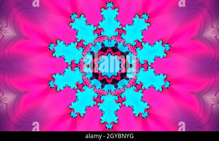 Psychedelic ornament kaleidoscope. Bright neon forms. Ultraviolet illustration. Abstract glowing pattern. Indian, Korean, Arabic ornament. Good for wr Stock Photo