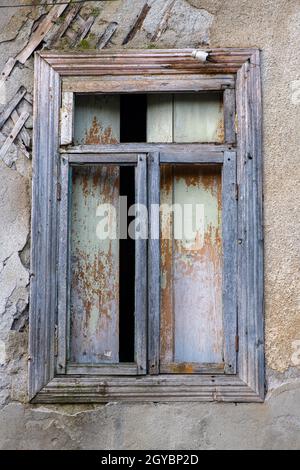 wooden window in an abandoned house in Georgia Stock Photo