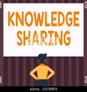 Text caption presenting Knowledge Sharing, Business overview deliberate exchange of information that helps with agility Man Drawing Standing Hands N H Stock Photo