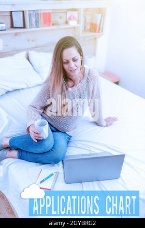 Text sign showing Applications Chart, Business overview graph used to study how a process changes over time Creating New And Interesting Online Conten Stock Photo